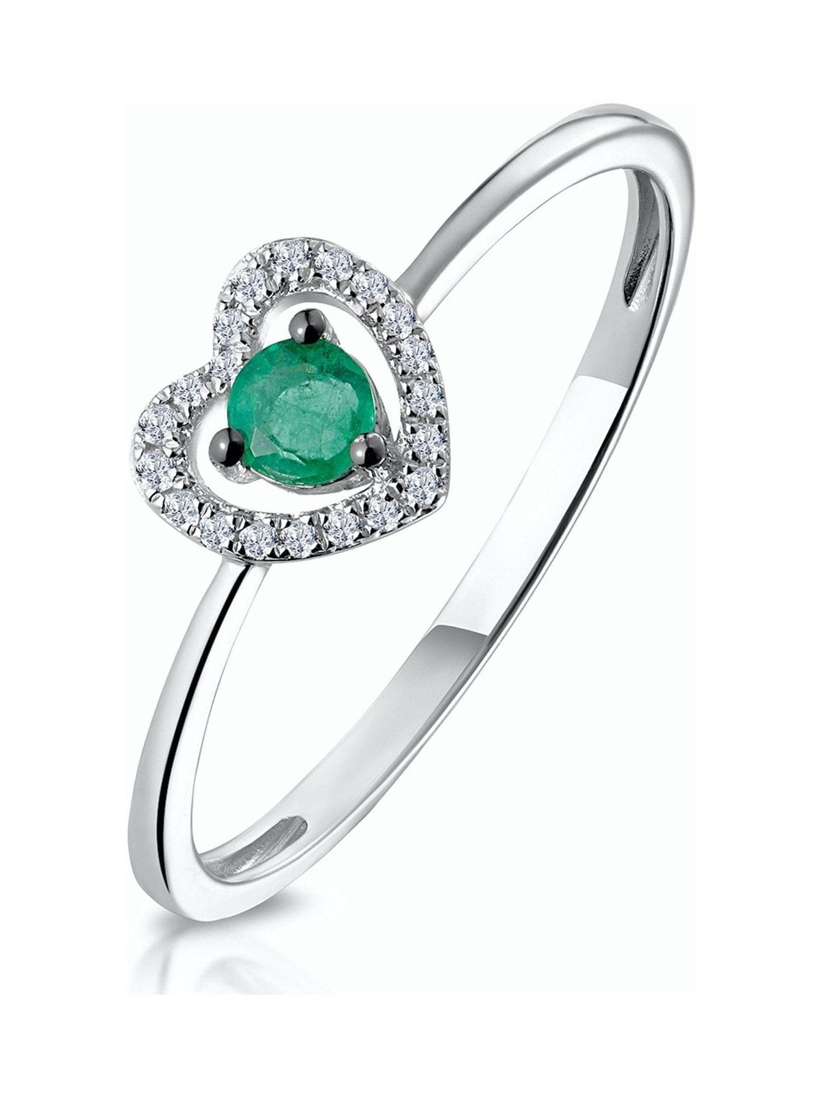 Heart-Shaped Emerald and Diamond Ring in 9K White Gold