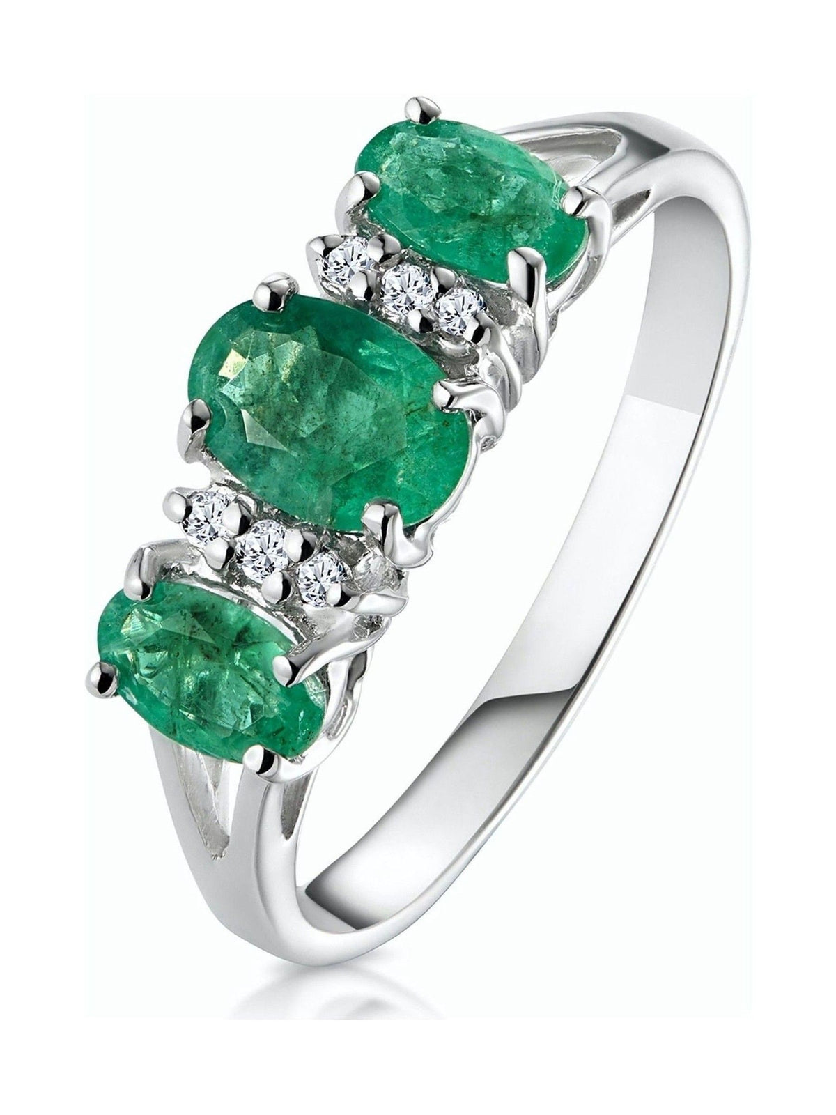 1.06ct Oval Cut Emerald and Diamond 9K White Gold Ring