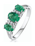 1.06ct Oval Cut Emerald and Diamond 9K White Gold Ring