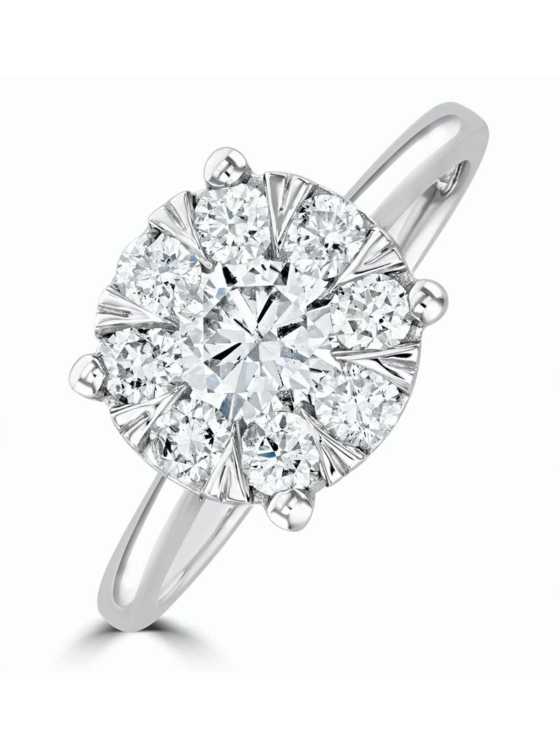The Diamond Store 9K White Gold 1 Carat H/Si Lab Diamond Cluster Solitaire Ring