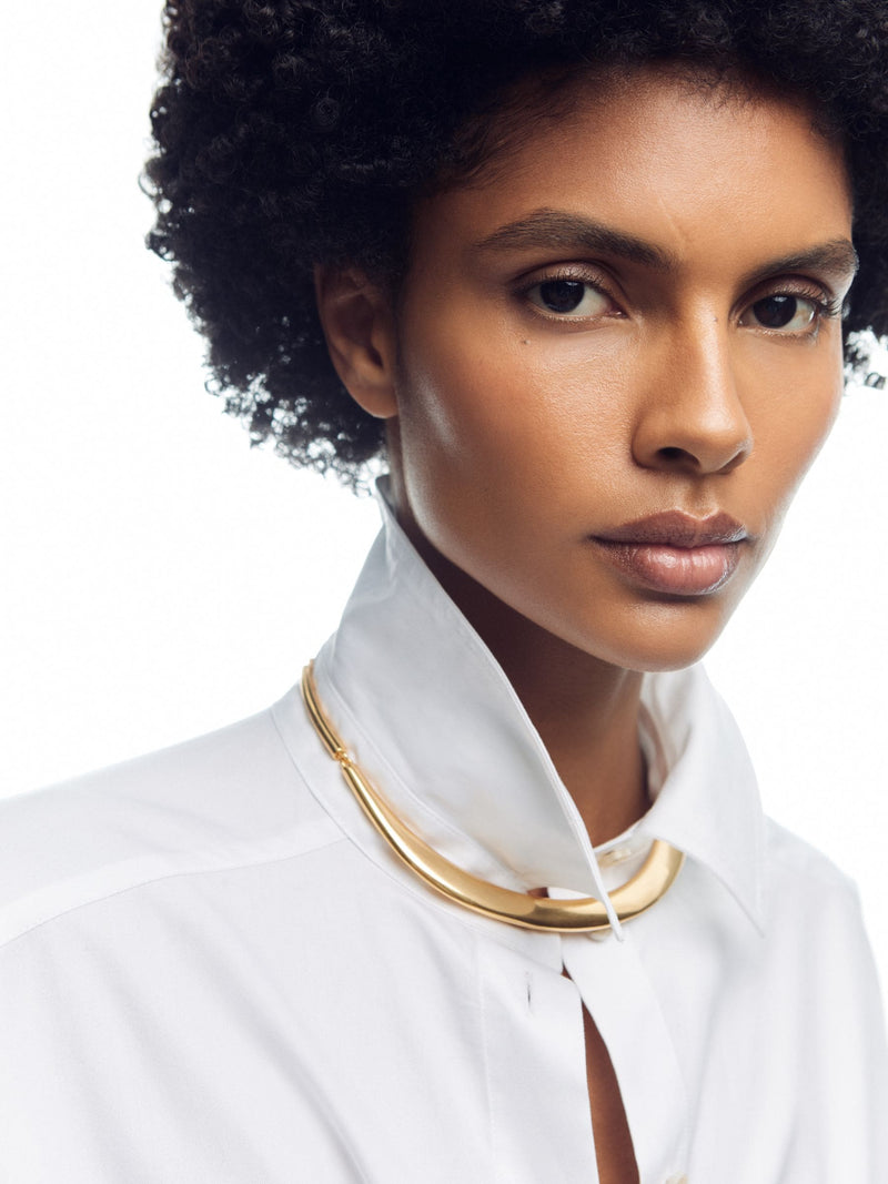 Reiss gold tone poppy polished curve choker, imported from the UK