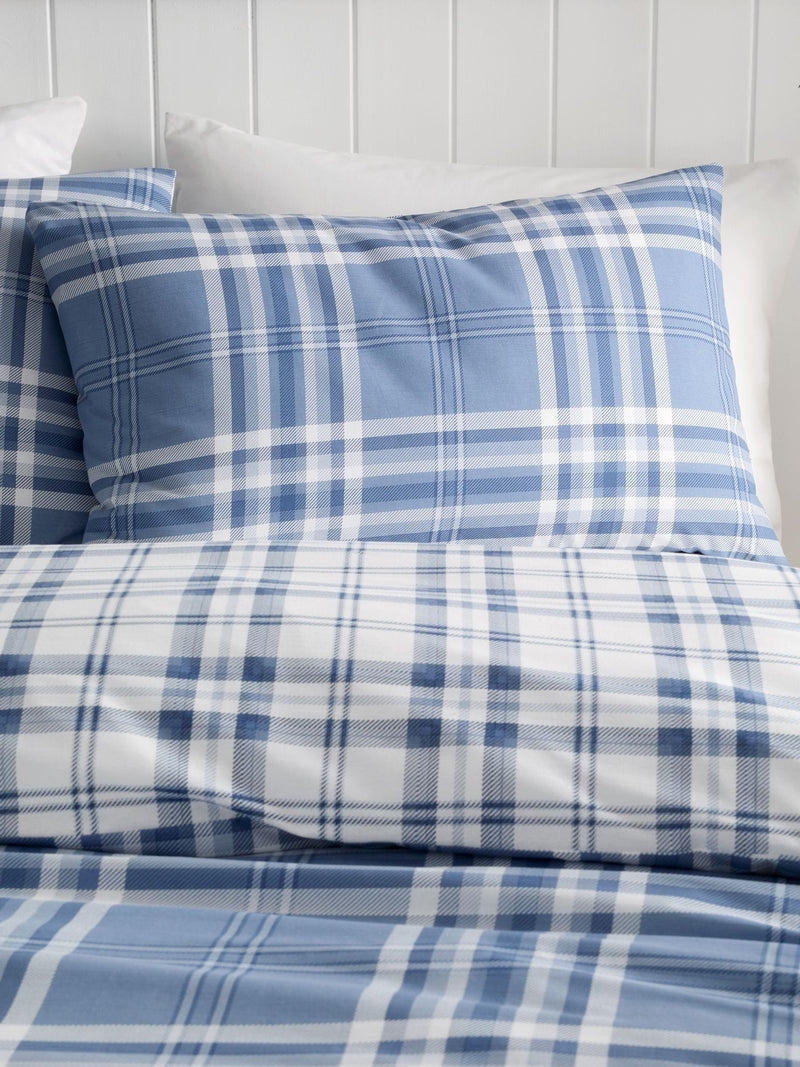 Catherine Lansfield Blue Kelso Check duvet cover and pillowcase set - British product