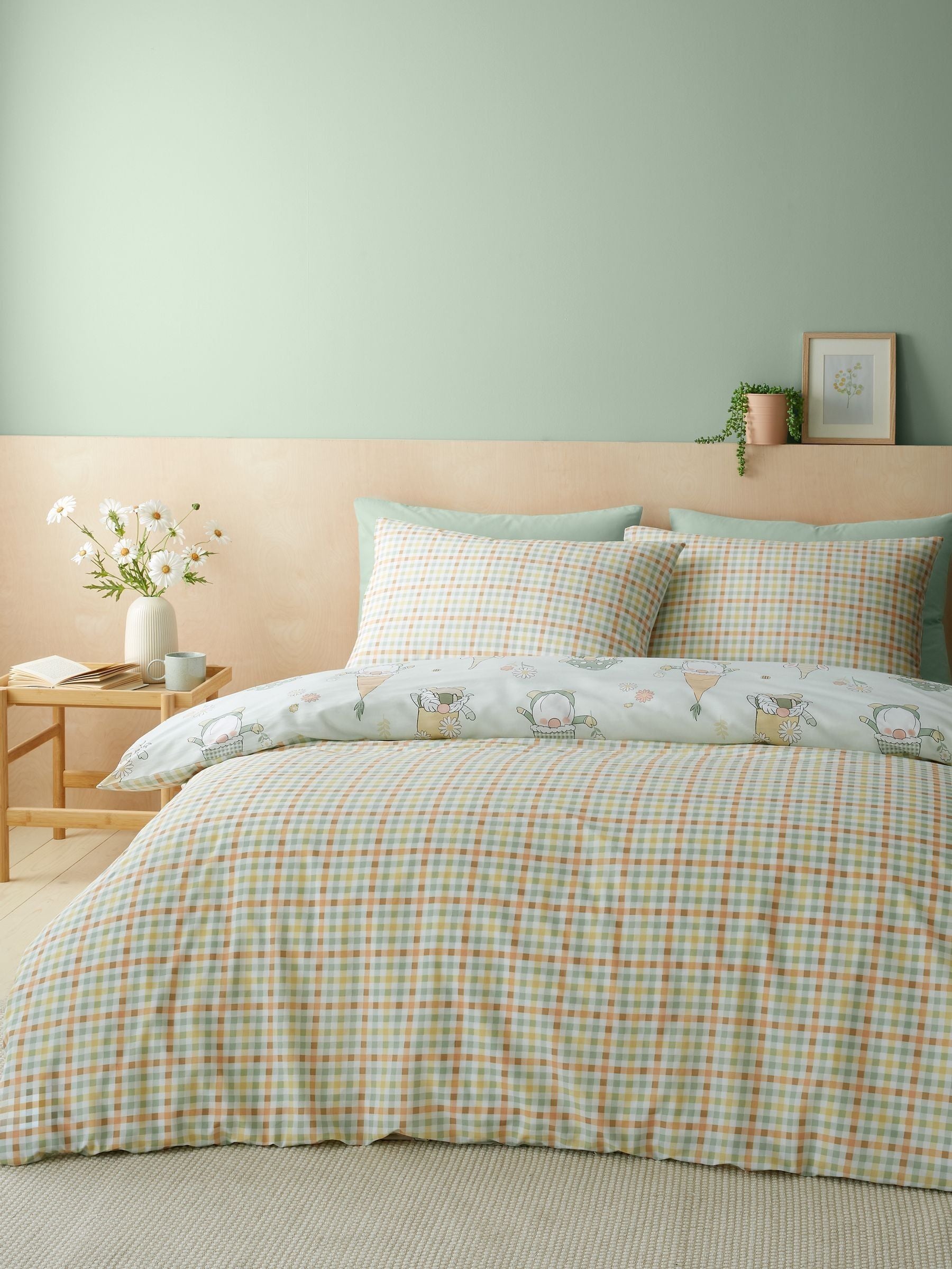 Catherine Lansfield Green Spring Gonks Reversible Duvet Cover Set
