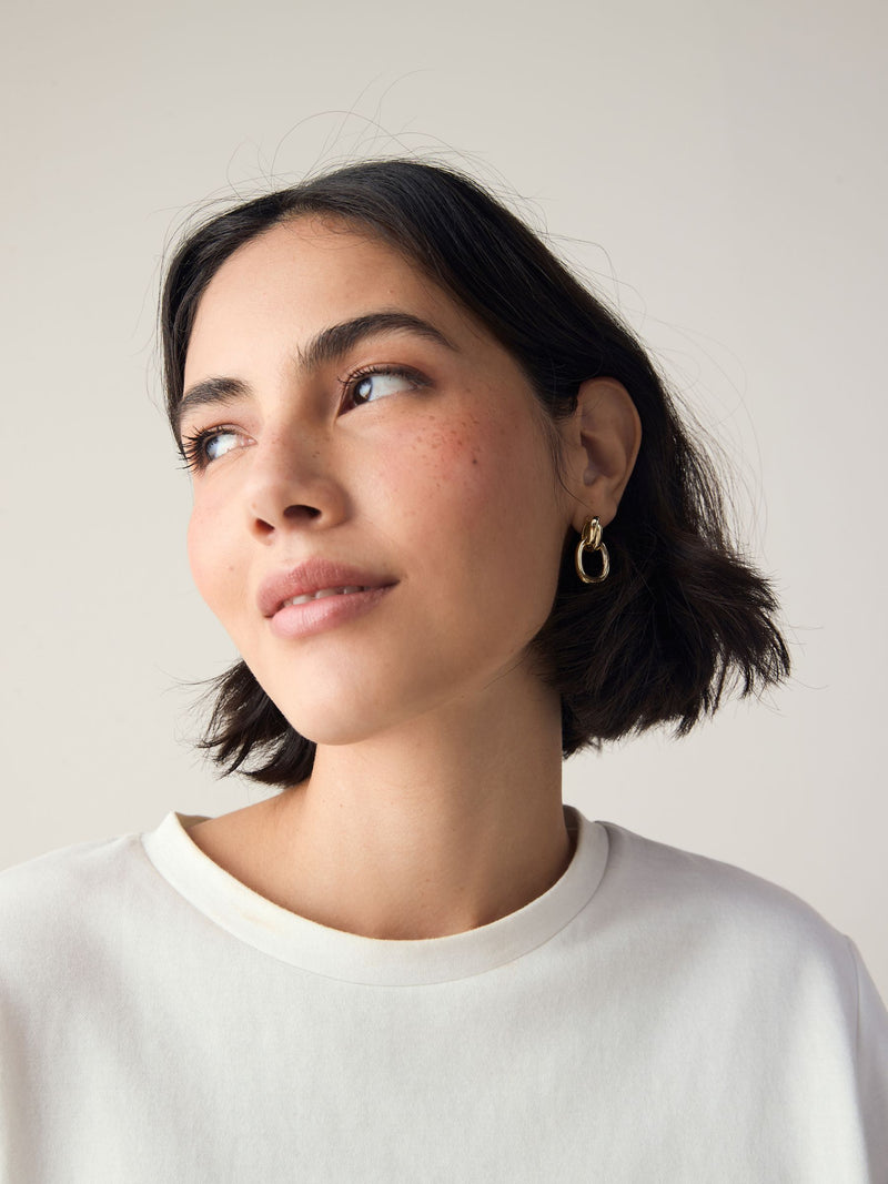 Gold Tone Door Knocker Stud Earrings