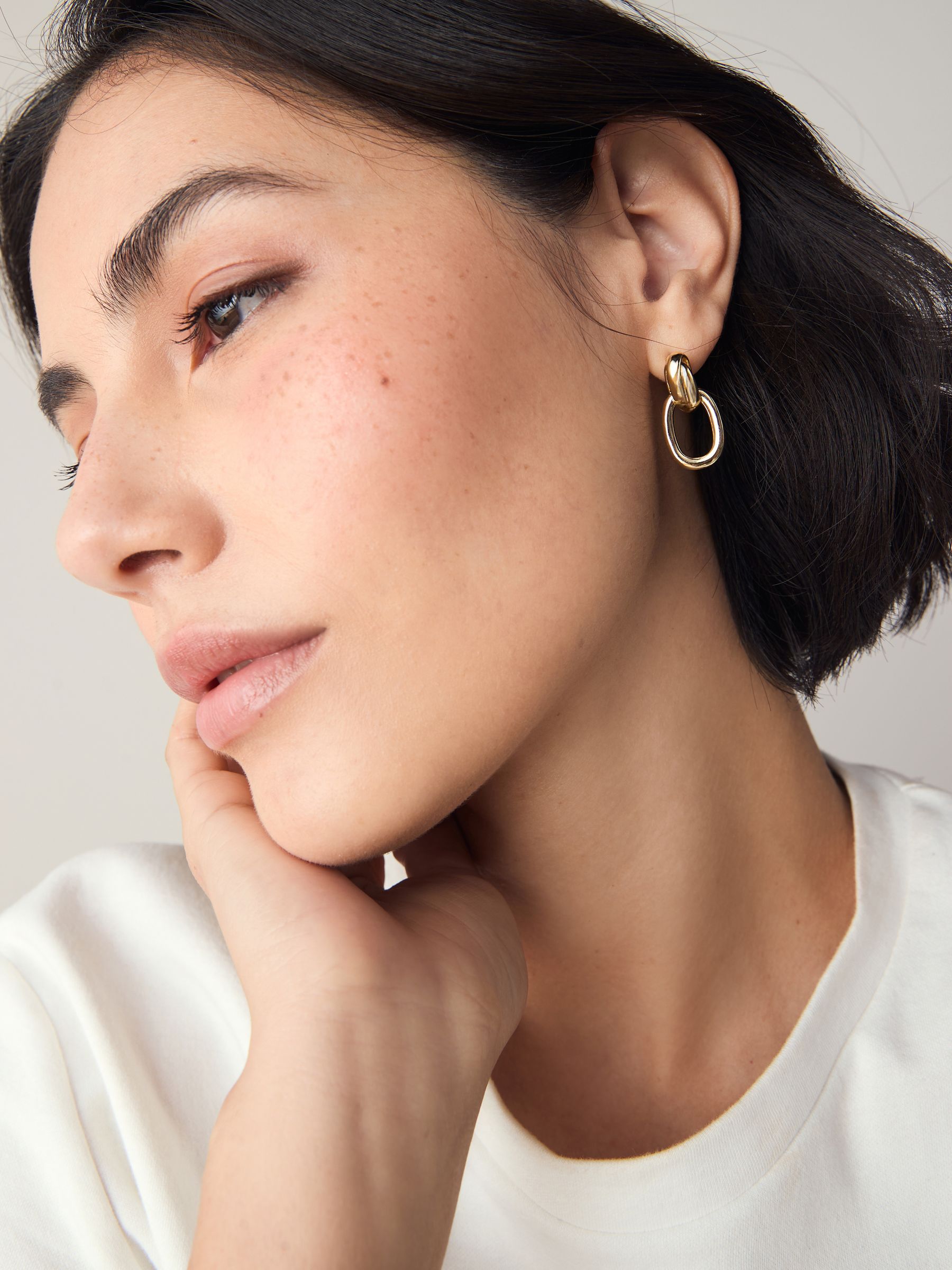 Gold Tone Door Knocker Stud Earrings