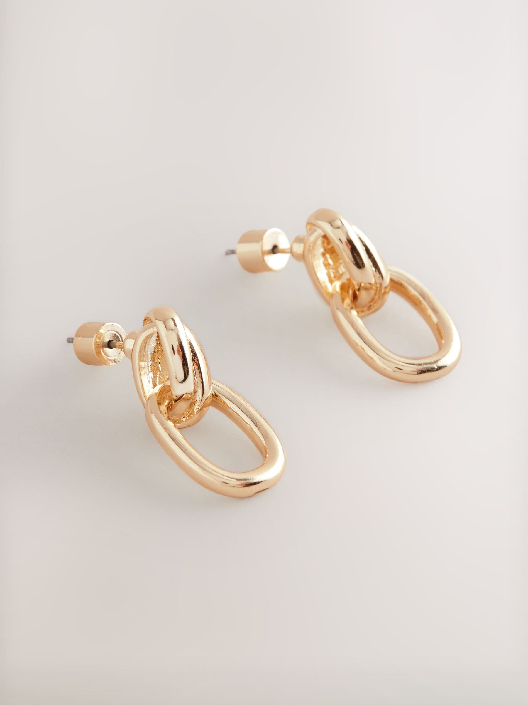 Gold Tone Door Knocker Stud Earrings