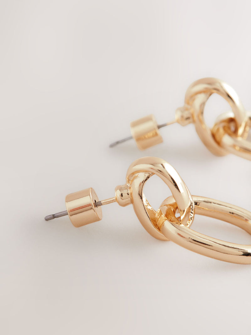 Gold Tone Door Knocker Stud Earrings