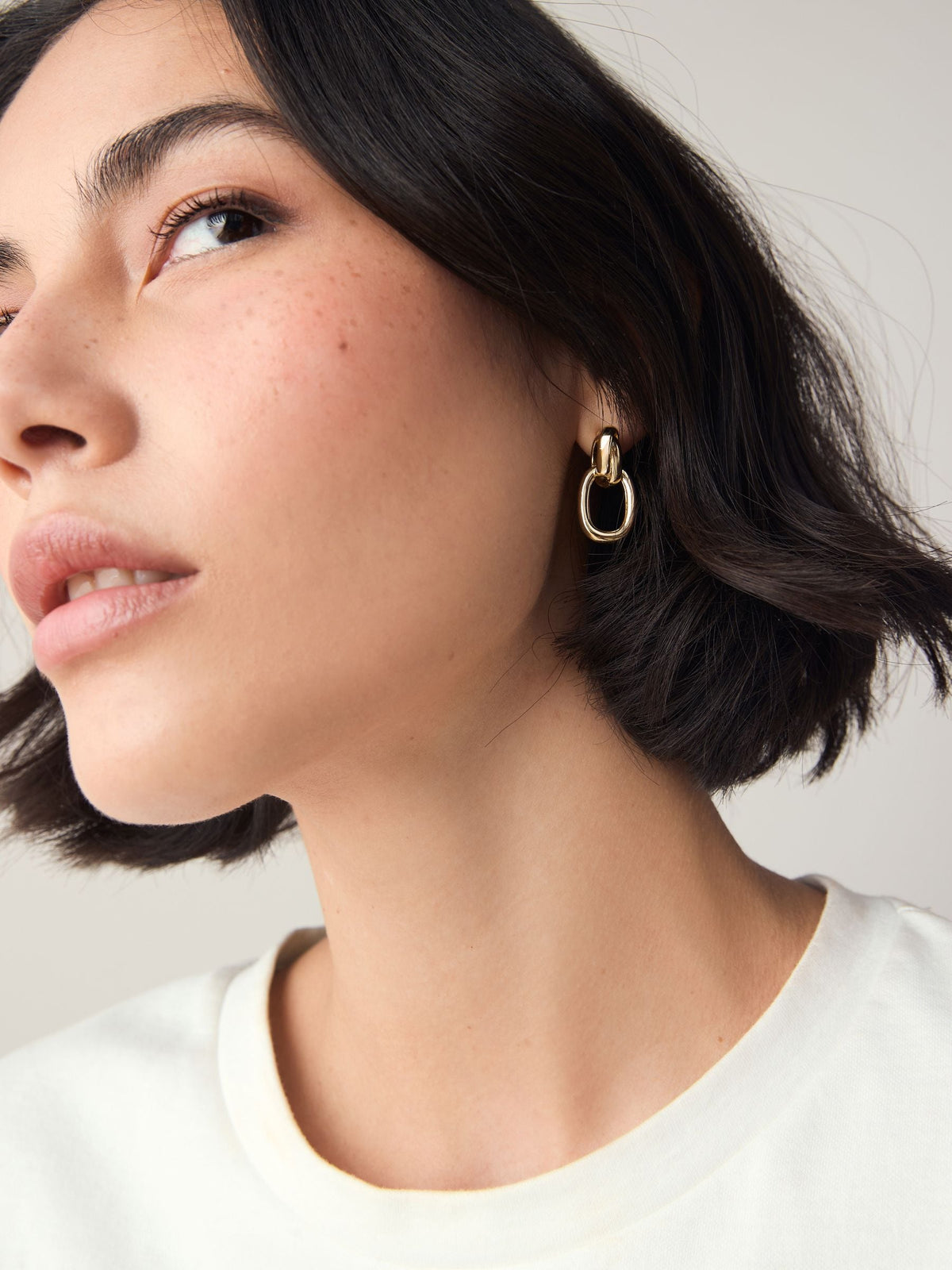 Gold Tone Door Knocker Stud Earrings