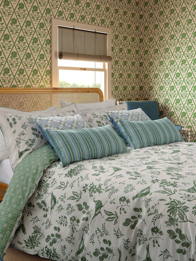 Joules Green Festival Pheasants duvet cover and pillowcase set, UK version