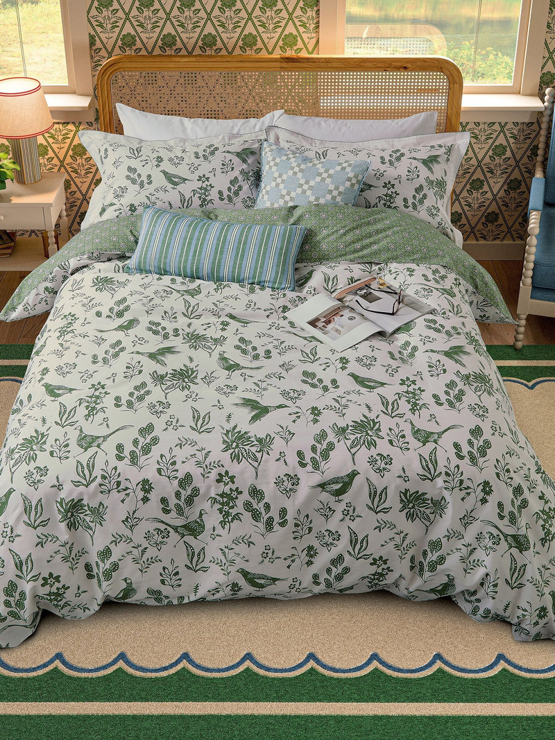 Joules Green Festival Pheasants duvet cover and pillowcase set, UK version