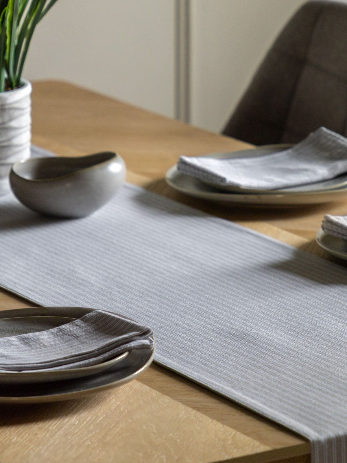 Gallery Home grey woven striped table runner 250x36cm, UK version