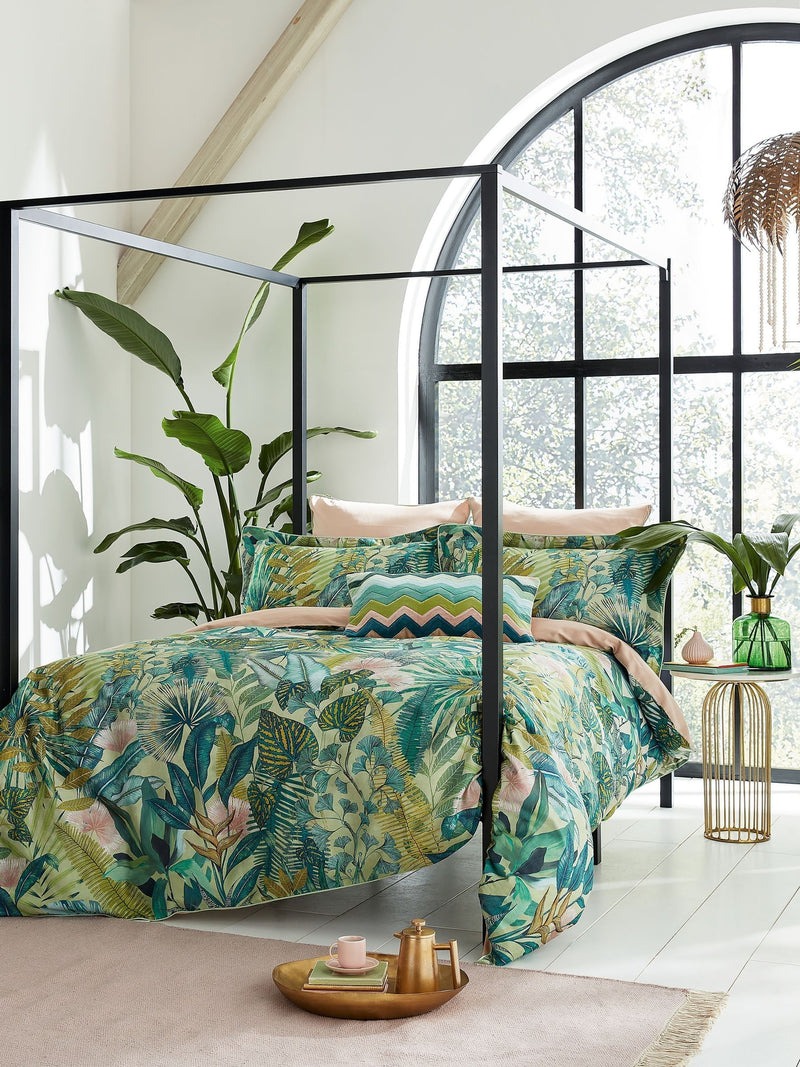Harlequin Fig Leaf Coral Floreana duvet cover and pillowcase set, UK version