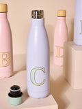 Pink lilac alphabet stainless steel water bottle 500ml, imported from the UK