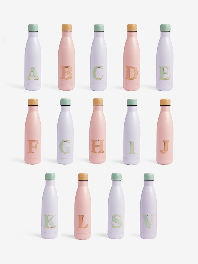 Pink lilac alphabet stainless steel water bottle 500ml, imported from the UK