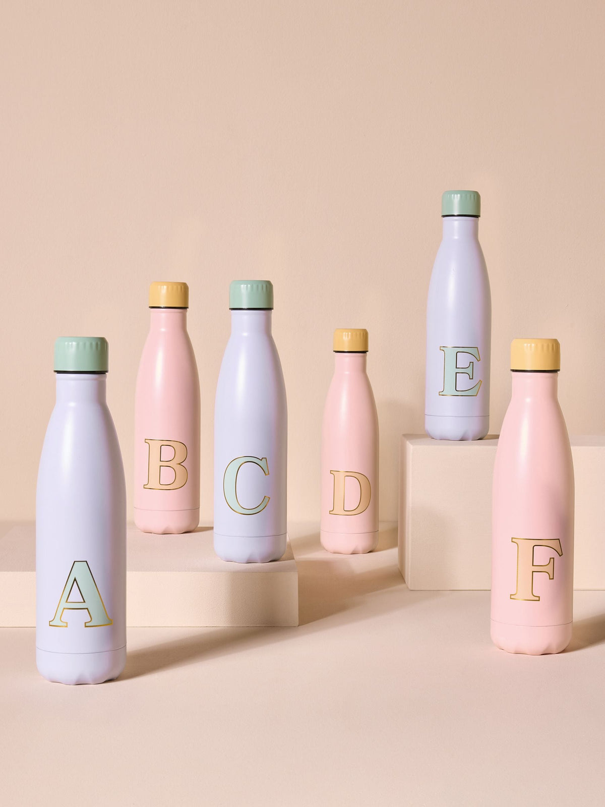 Pink lilac alphabet stainless steel water bottle 500ml, imported from the UK