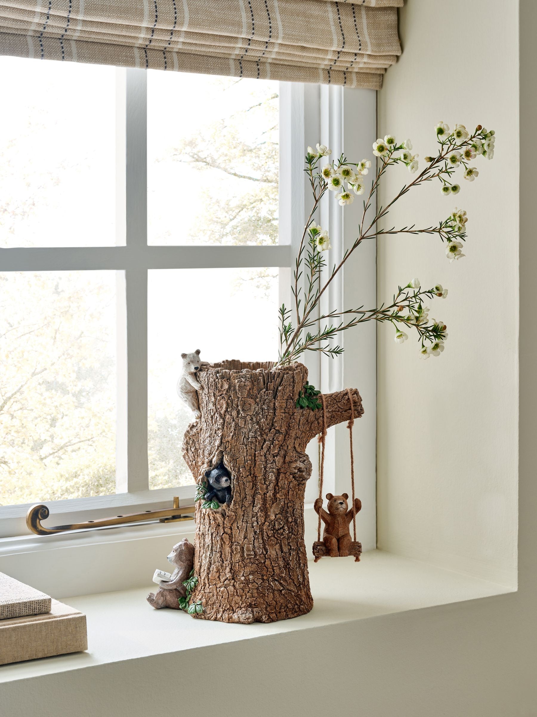 Brown Bertie Bear and Friends tree vase 30cm height - British product