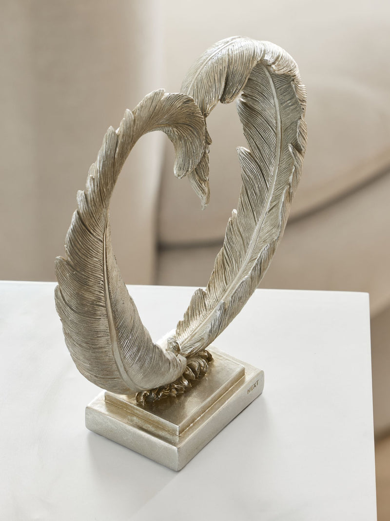 Silver feather heart room decoration ornament 20.5cm height (British brand)