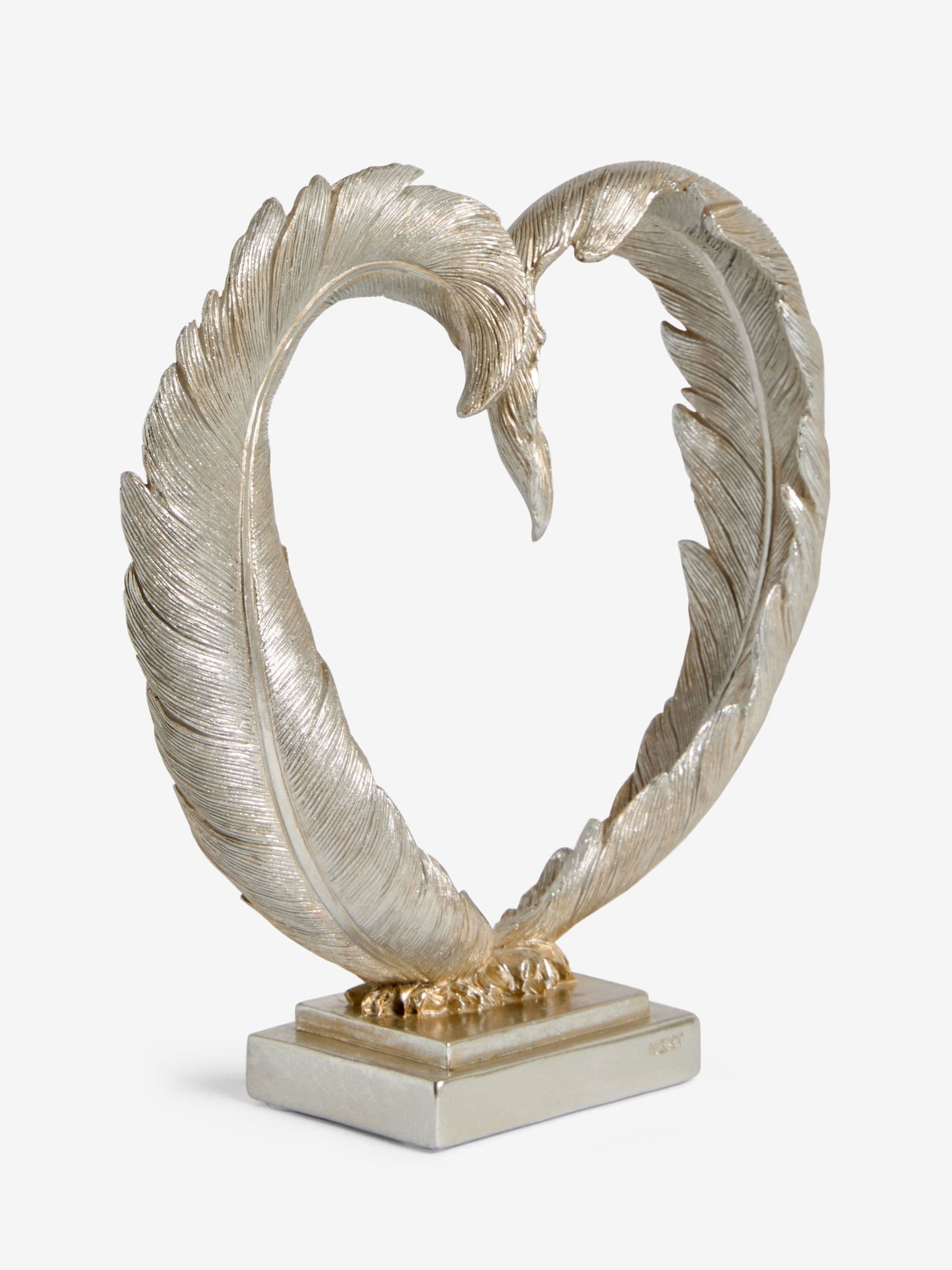 Silver feather heart room decoration ornament 20.5cm height (British brand)