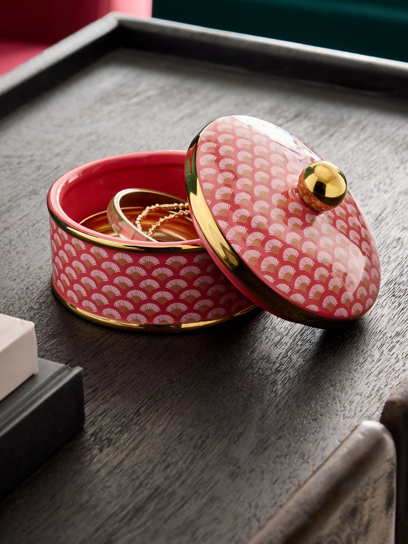 Pink Ceramic Patterned Trinket Pot With Lid