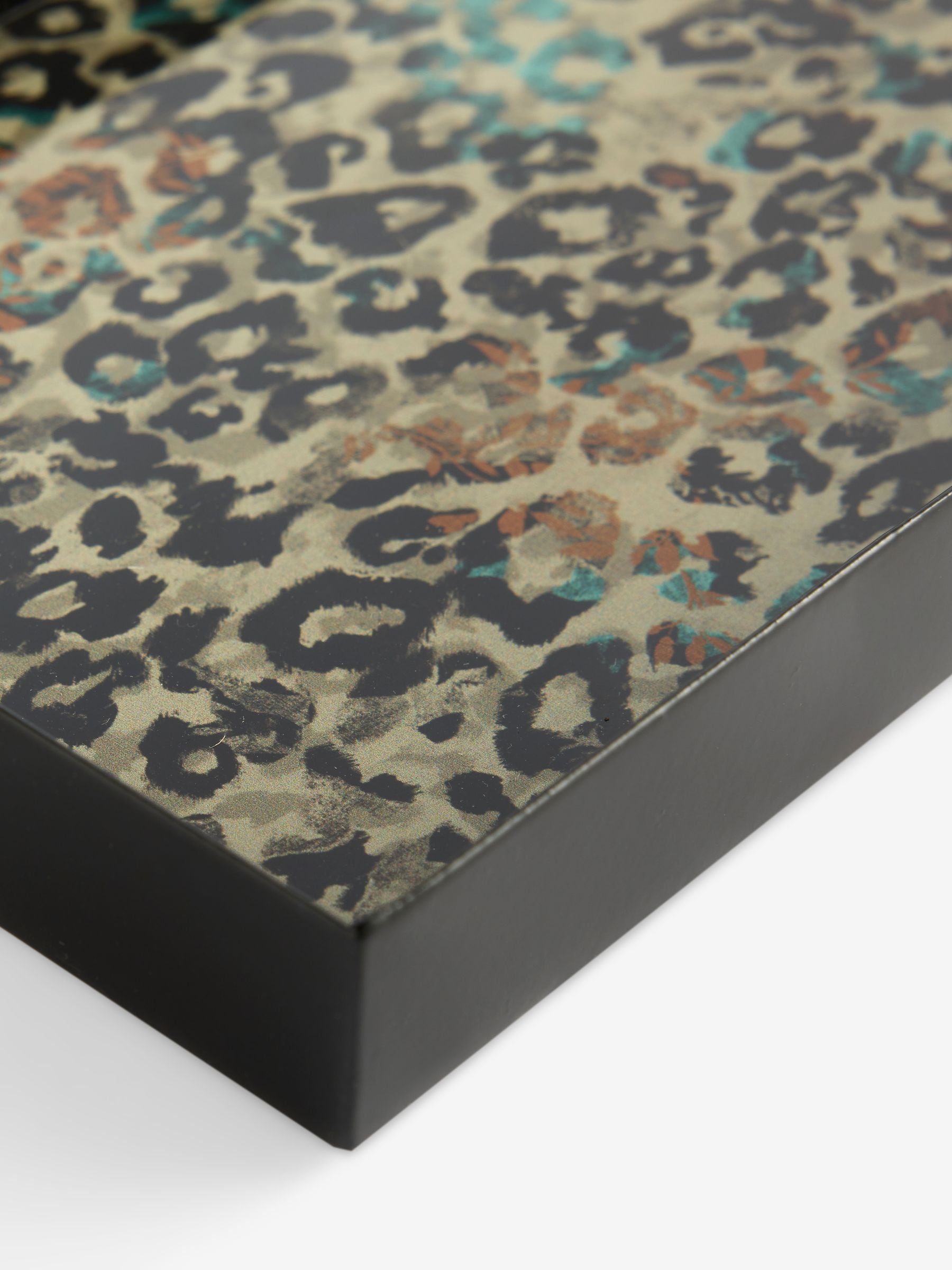 Leopard print glass and metal tray diameter 32cm, UK version