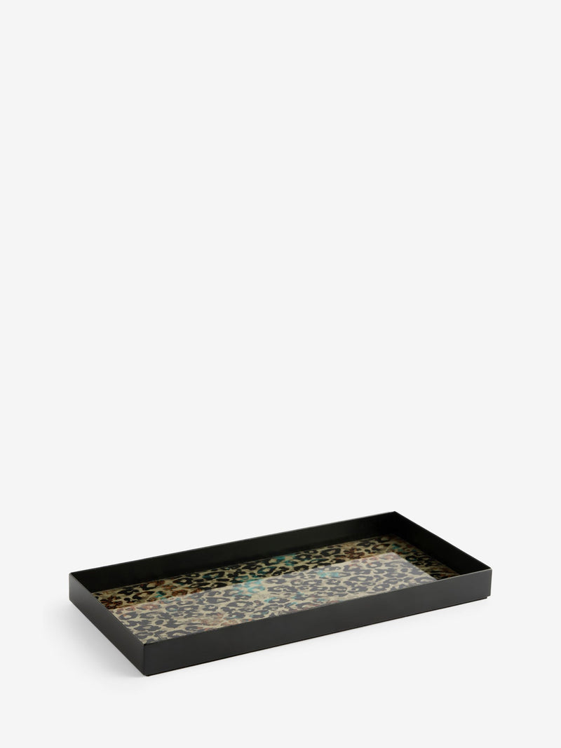 Leopard print glass and metal tray diameter 32cm, UK version