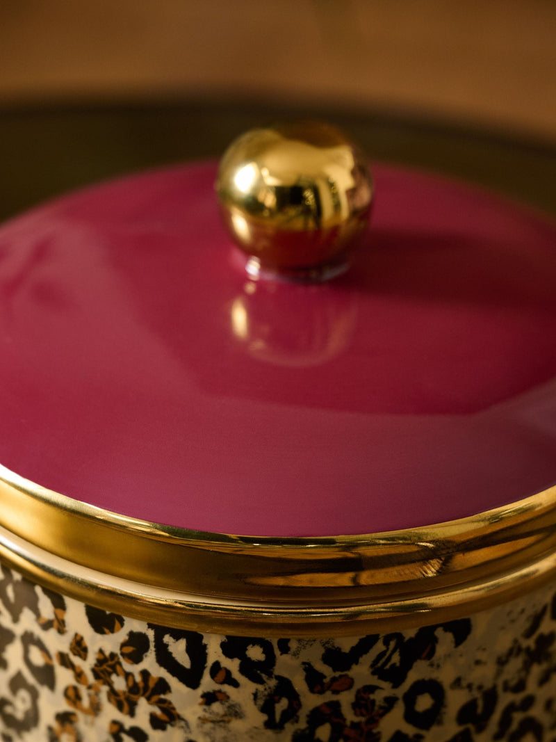 Ceramic trinket pot with leopard print, 11cm height, imported from the UK