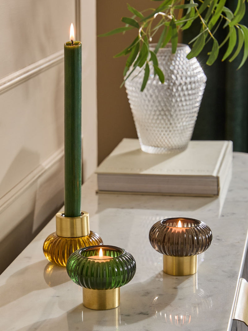 Multicolour glass candle holder for tea lights, imported from the UK