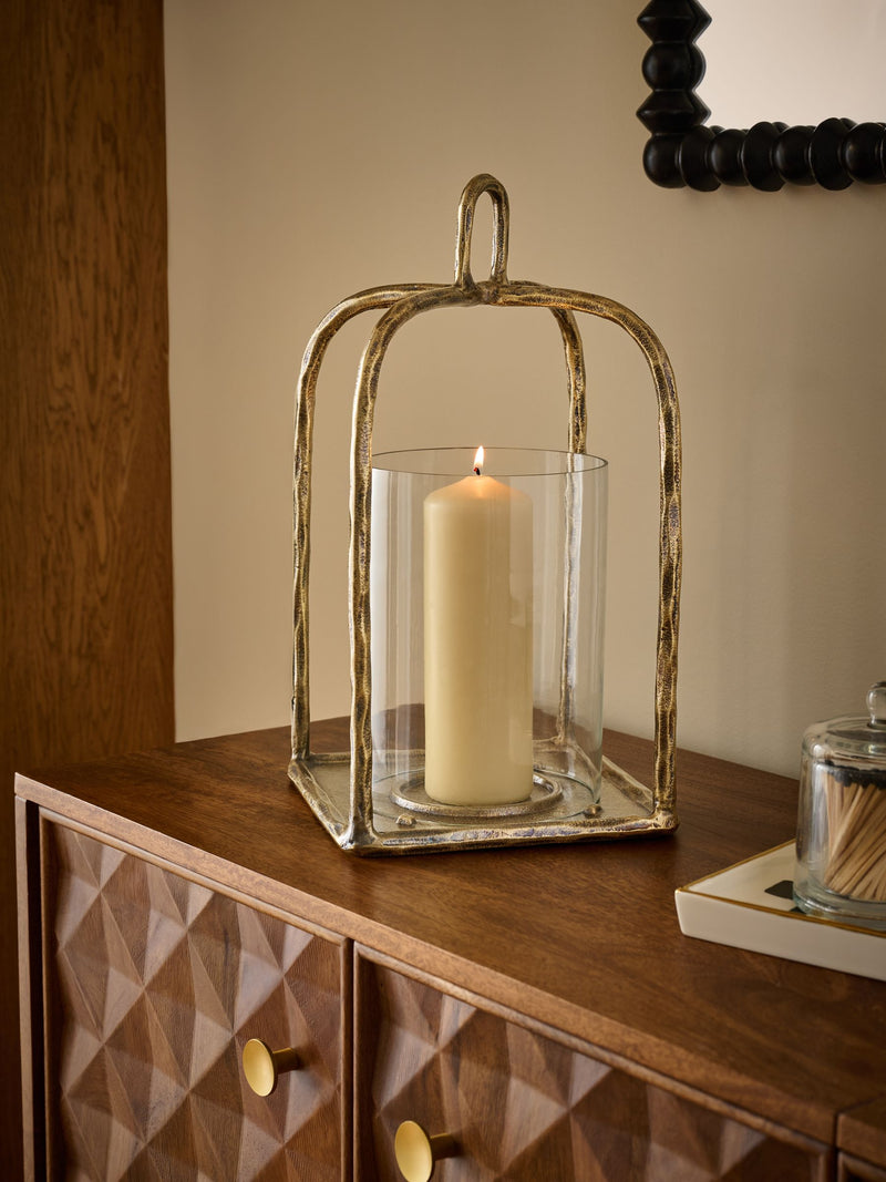 Gold Forged Metal Lantern candle holder 37cm, UK version