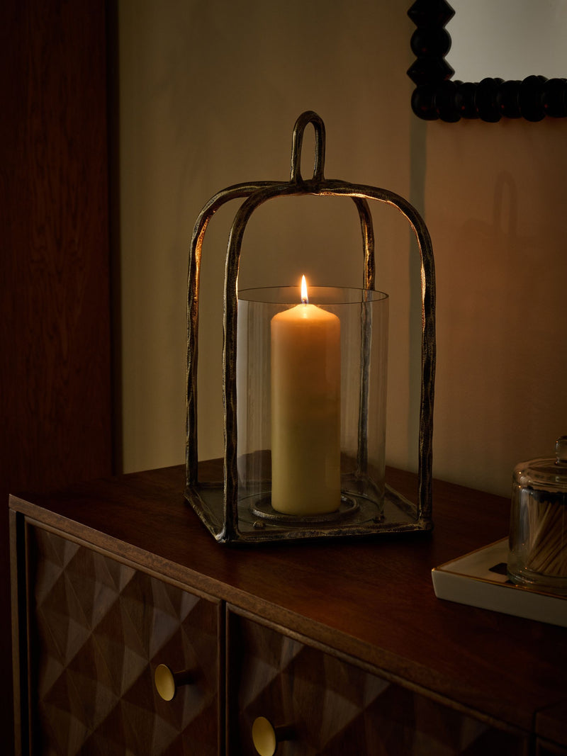 Gold Forged Metal Lantern candle holder 37cm, UK version