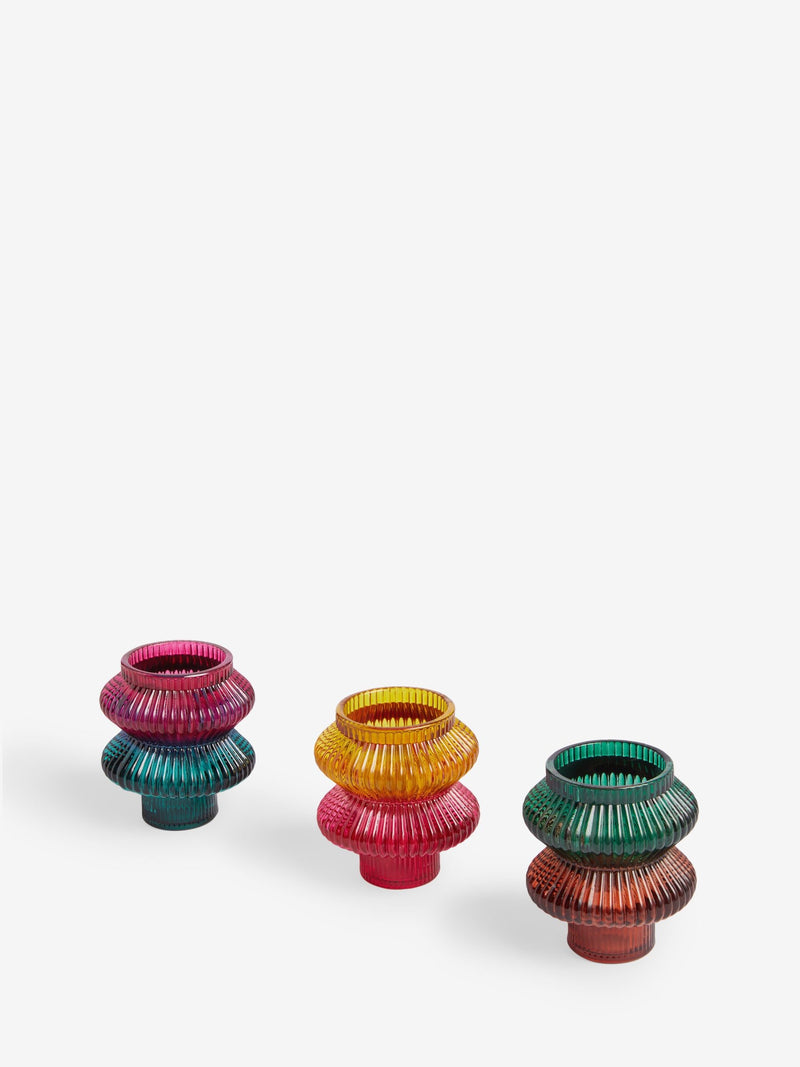 Glass tea light and taper candle holders in multicolour (British brand)