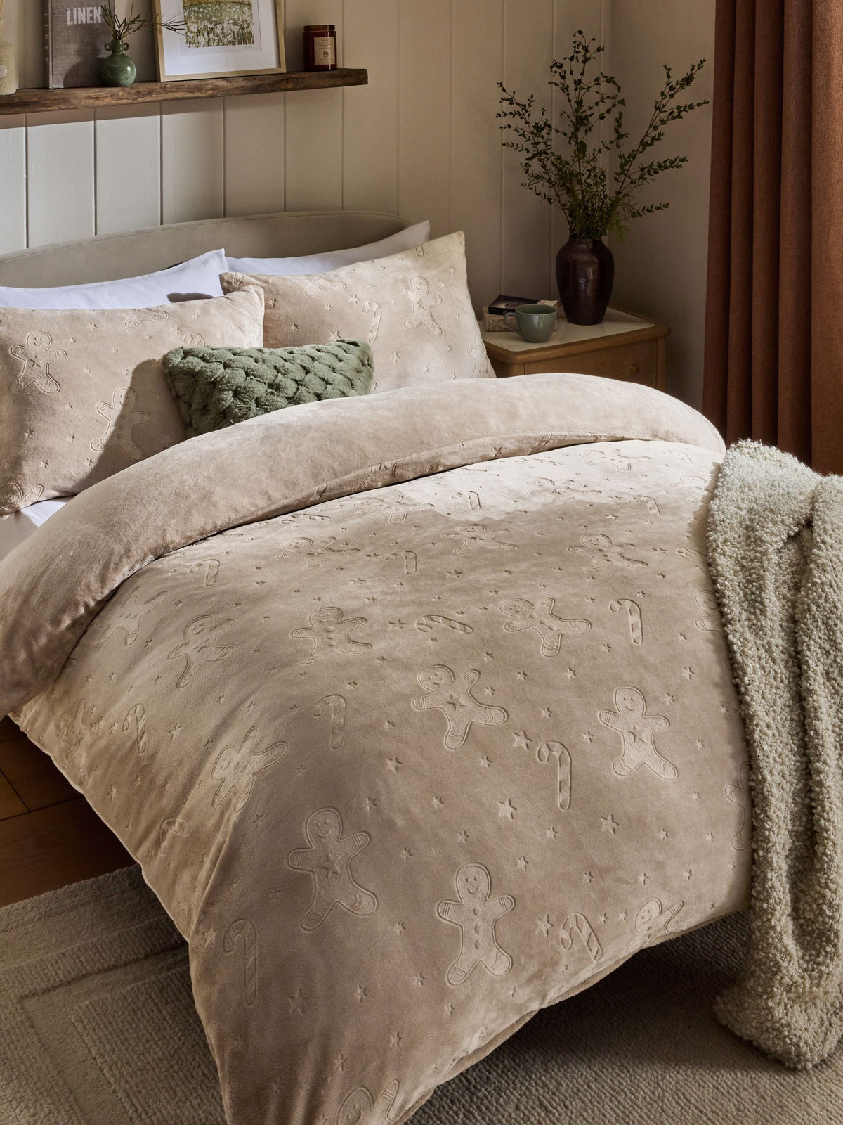 Christmas gingerbread fleece duvet cover set 260x220cm, imported from the UK