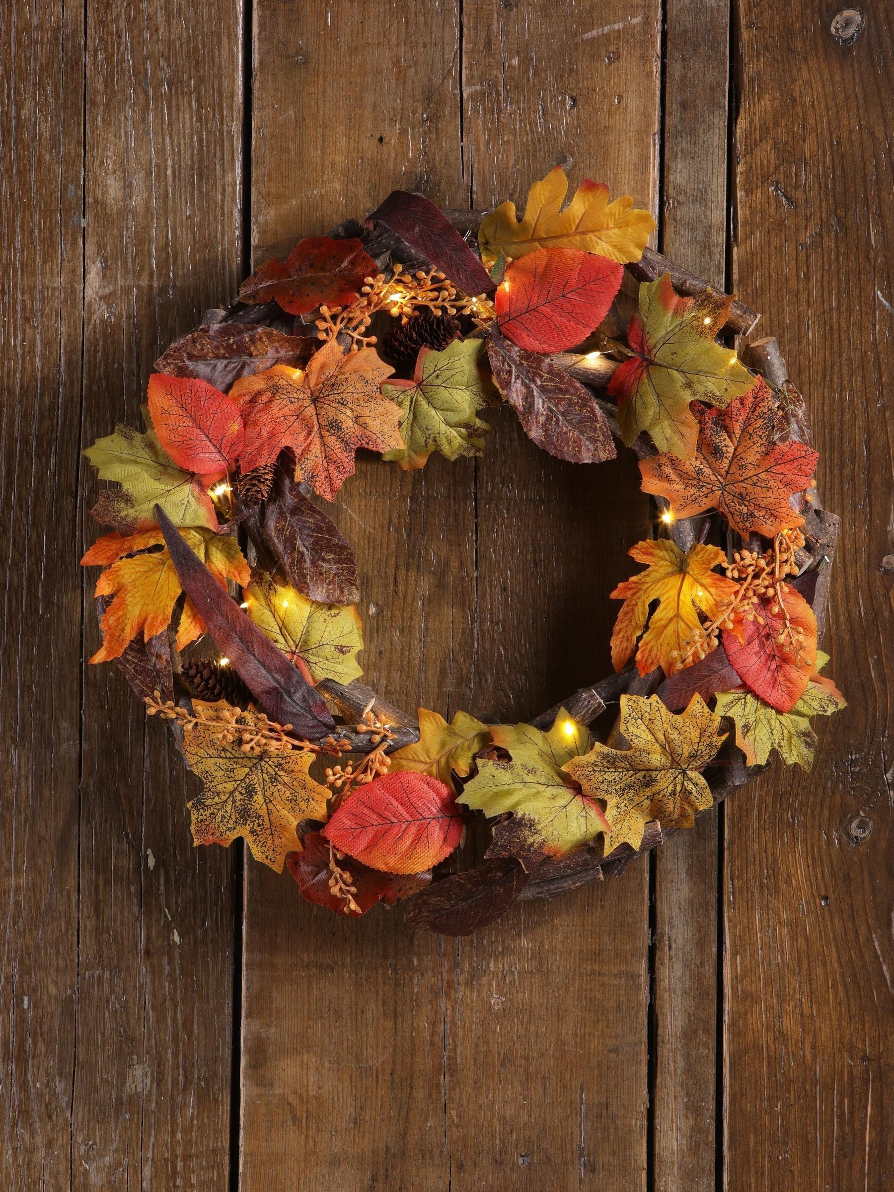 Laura Ashley Multi Pre Lit Autumn Leaf Wreath 37cm, UK version
