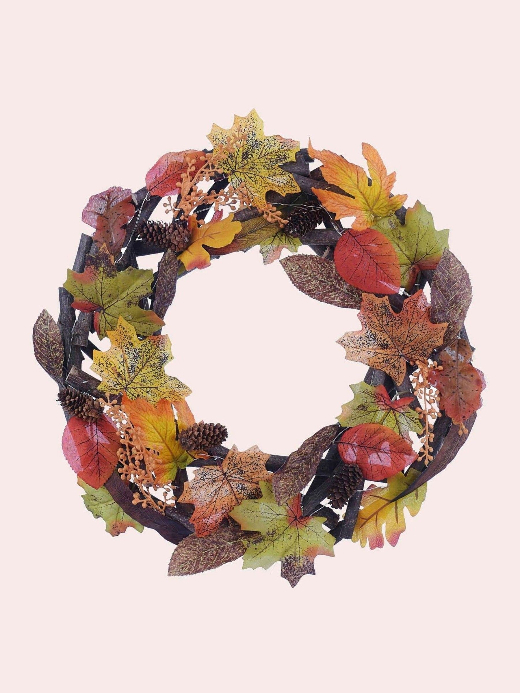 Laura Ashley Multi Pre Lit Autumn Leaf Wreath 37cm, UK version