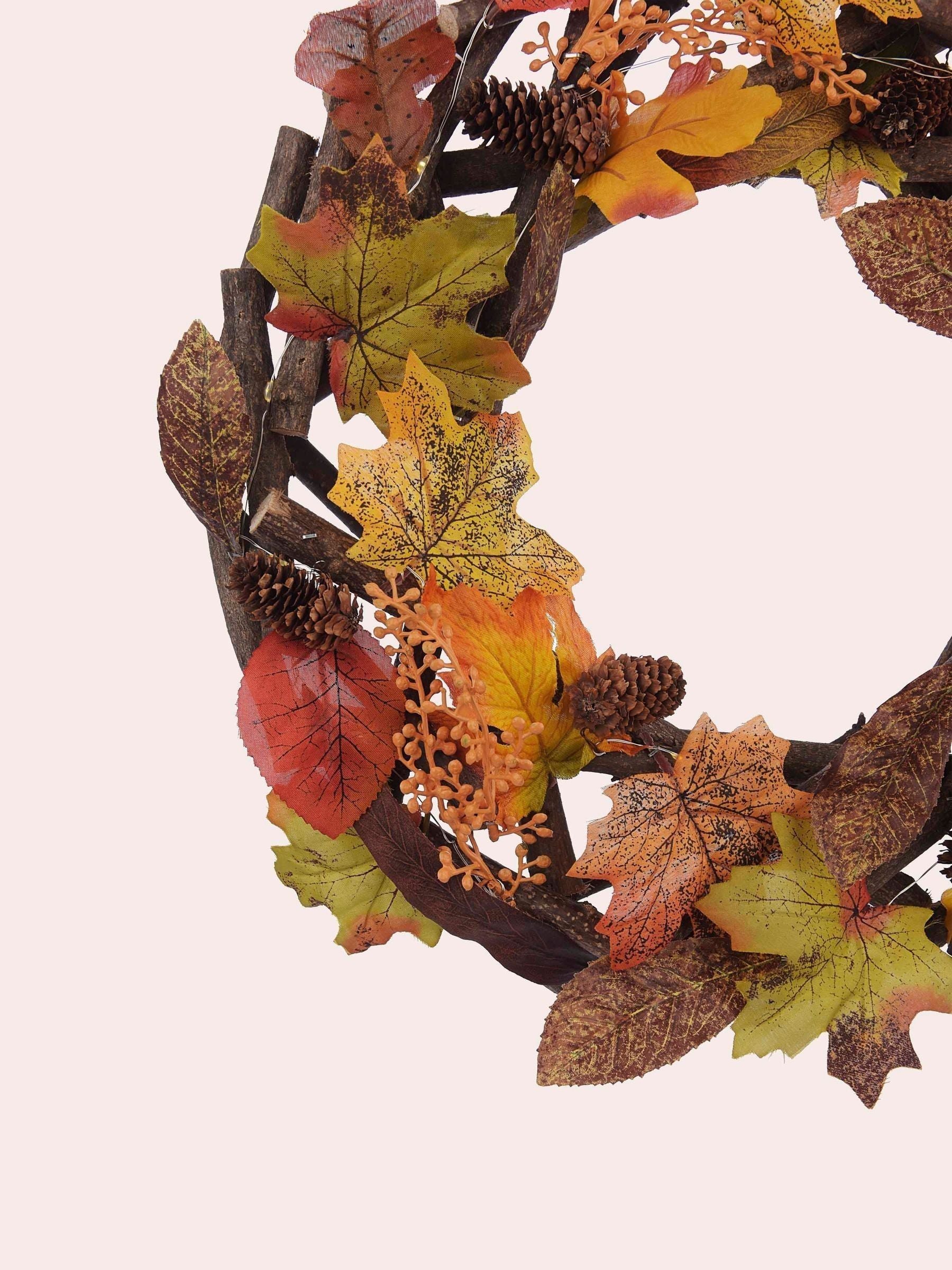 Laura Ashley Multi Pre Lit Autumn Leaf Wreath 37cm, UK version