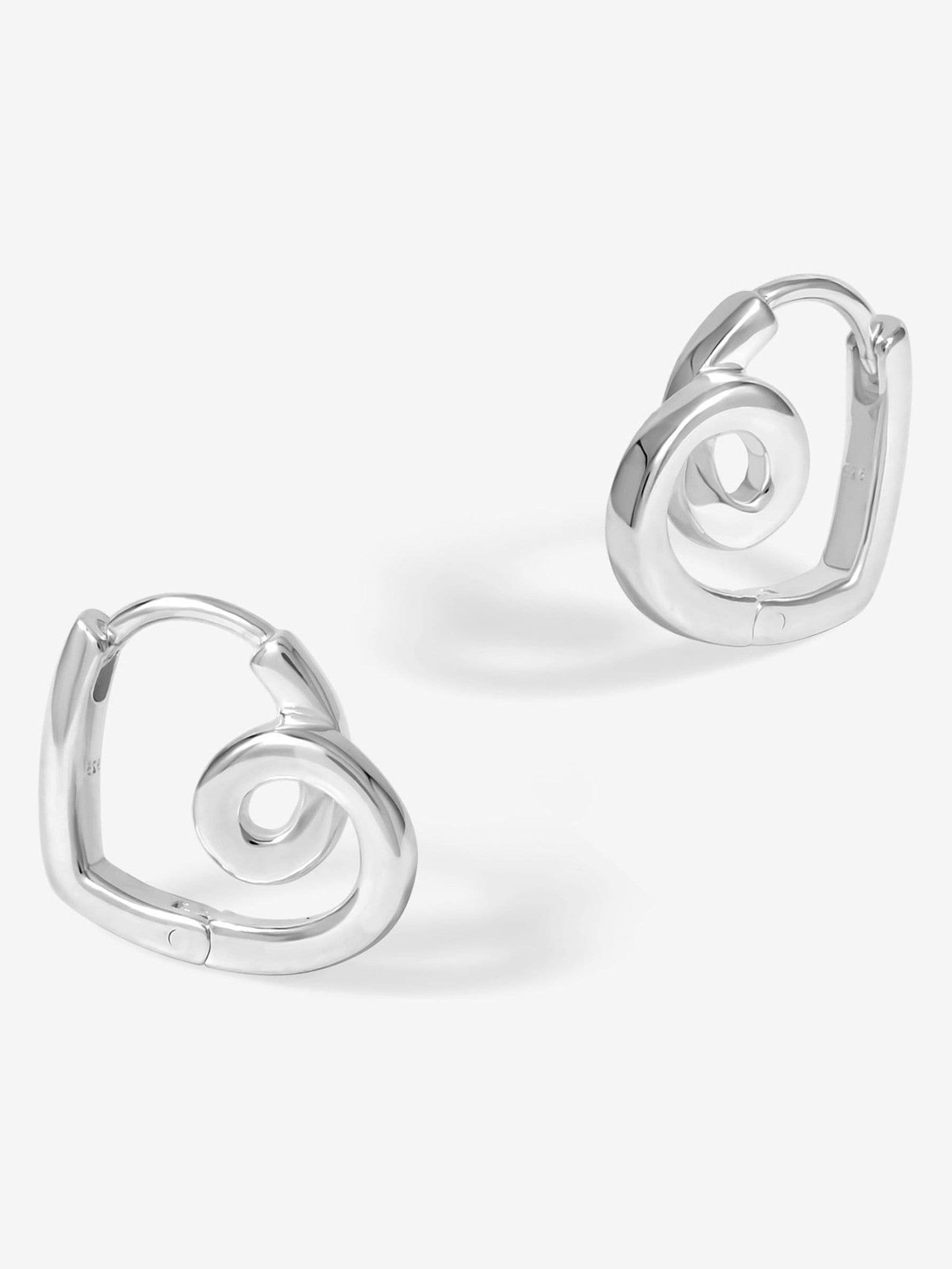925 Sterling Silver Polished Swirl Heart Hoop Earrings