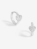 Simply Silver Silver Tone 925 Pave Heart Huggie Hoop Earrings