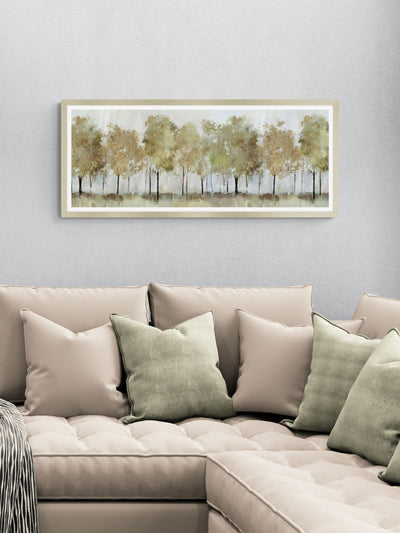 Artko Champagne Sunny Trees Panoramic Framed Art by Alison Pearce 44.5x104.5x3.8cm