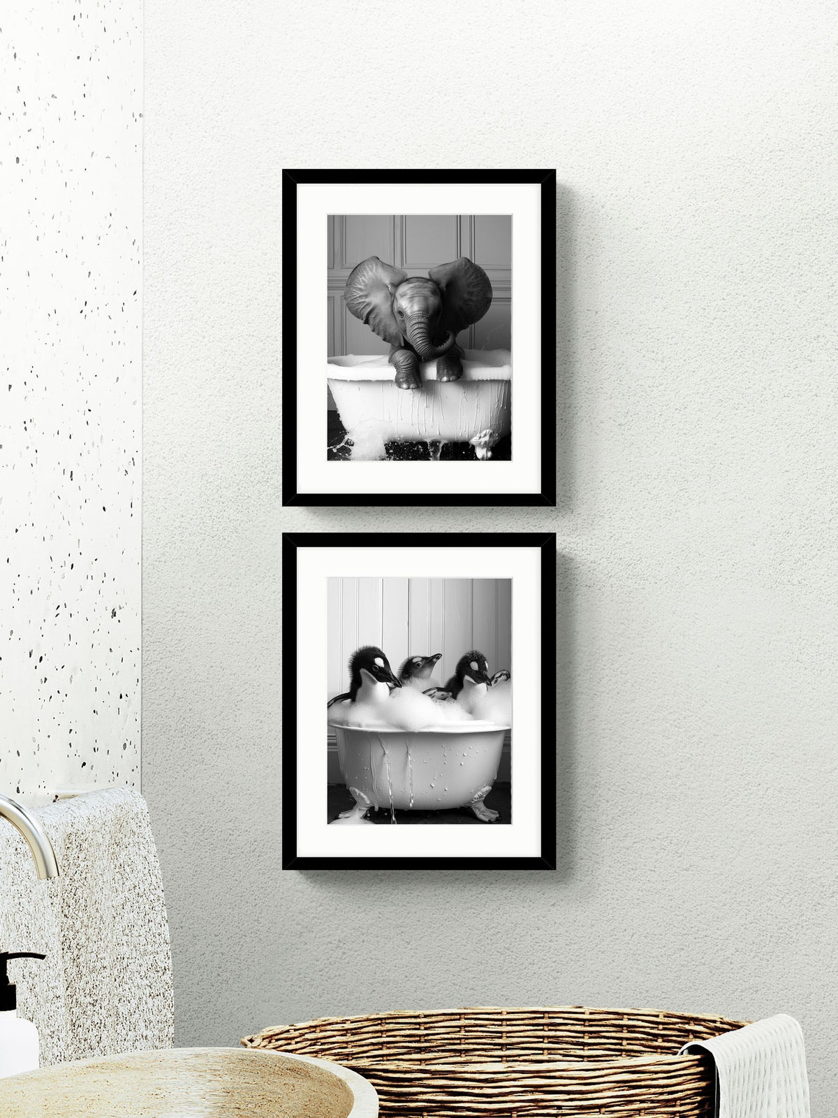 Moonshine Prints black bathroom joy framed art set of 2 with animal scenes - British product