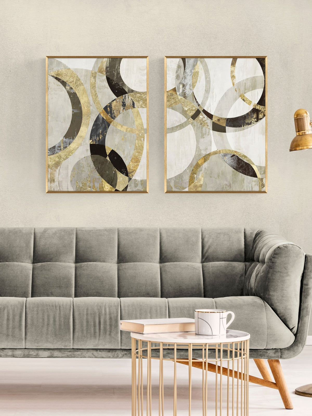 Artko Gold Overlaps Set of 2 framed art prints 82cm x 62cm - British product