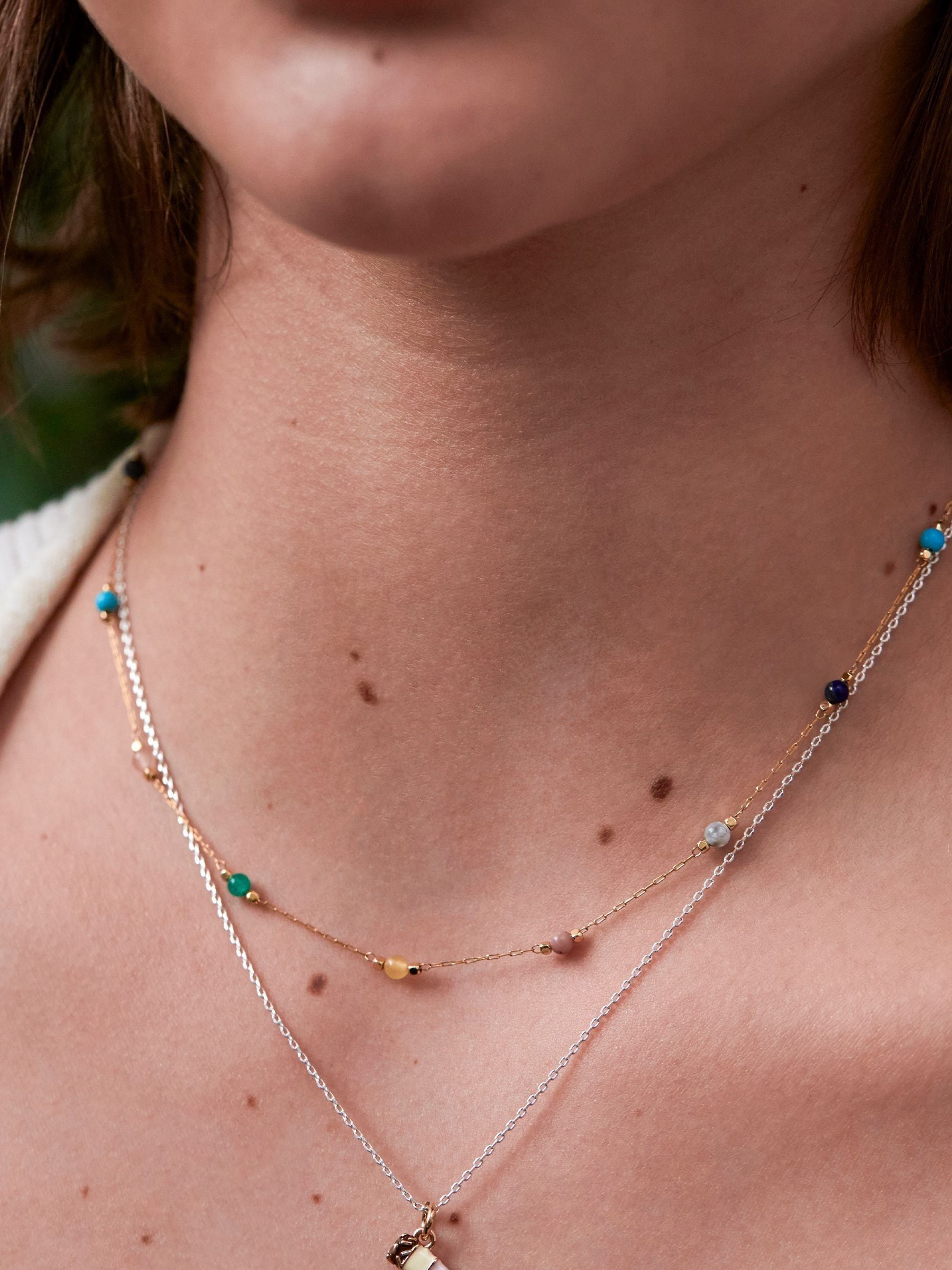 Estella Bartlett Pale Gold Tone Amazonite Paperlink Luck Necklace - British product