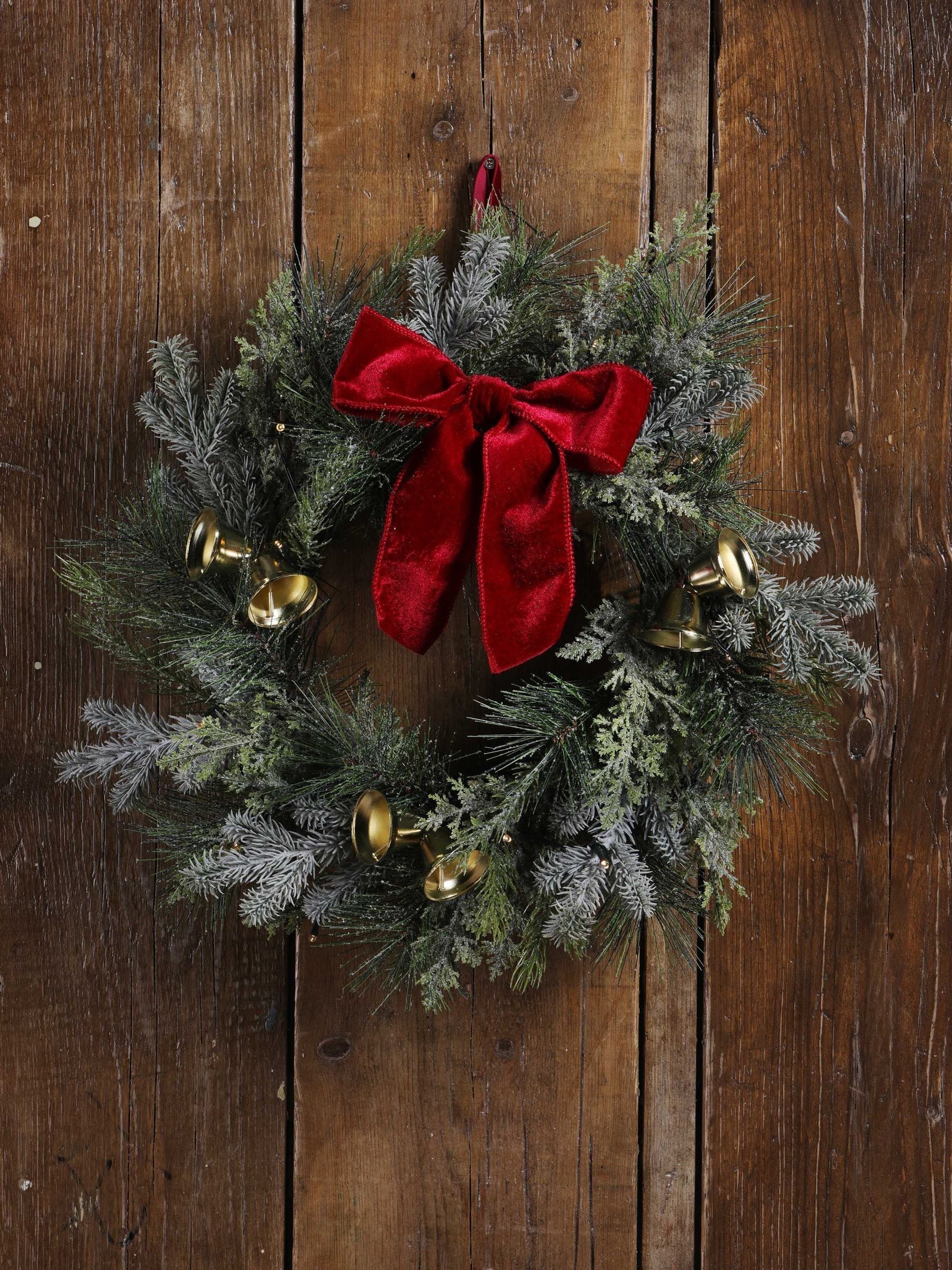 Laura Ashley Green 40cm Pre Lit Wreath With Bells