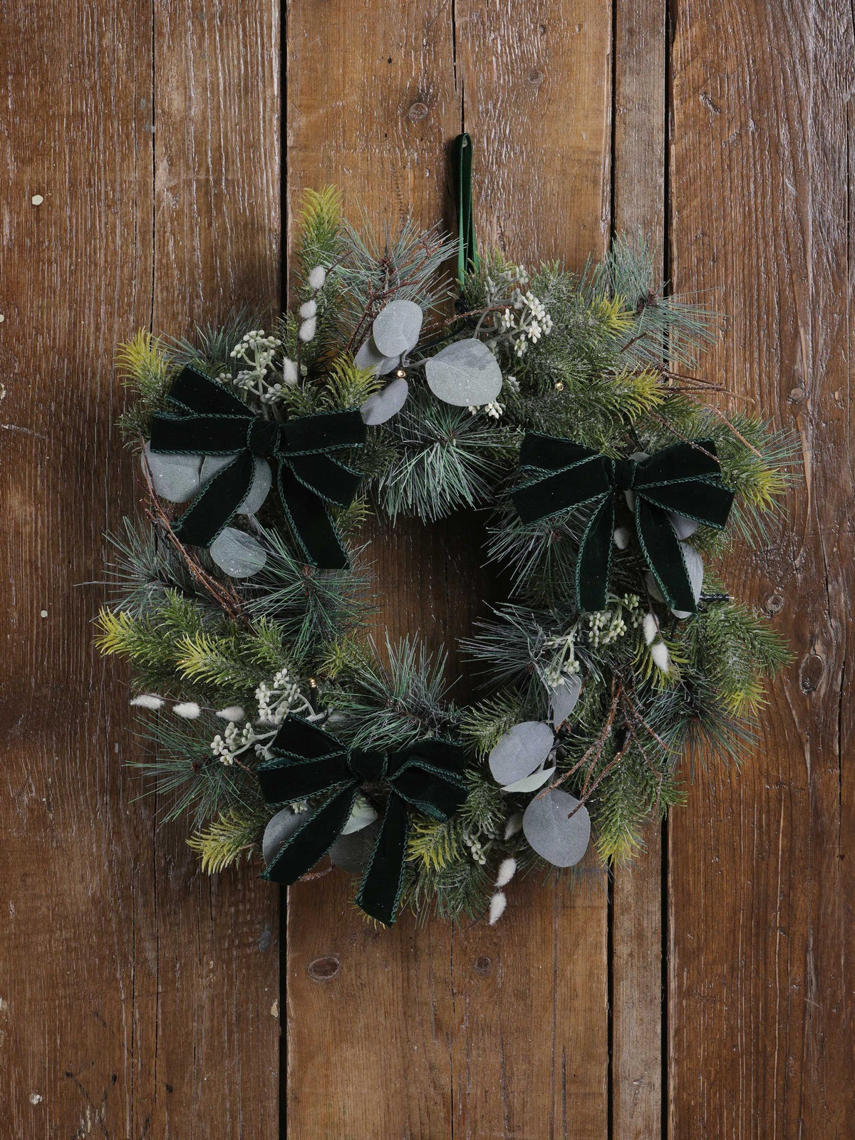 Laura Ashley Green 40cm Pussy WIllow Pre Lit Christmas Wreath