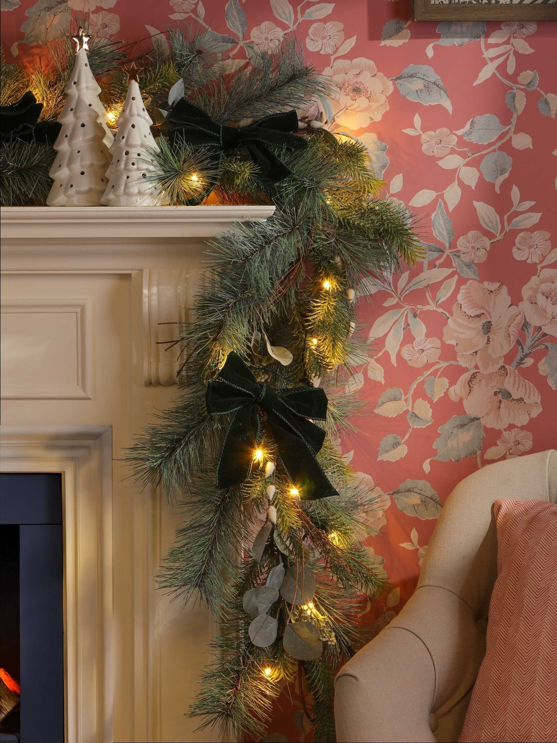 Laura Ashley Green 180cm Pussy Willow Pre Lit Christmas Garland