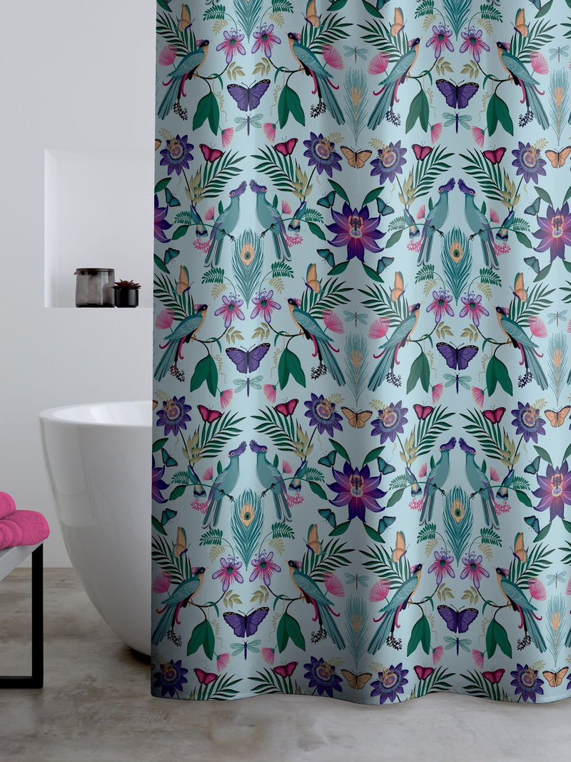 Catherine Lansfield Duck Egg Mya Tropical Bird Shower Curtain Panel