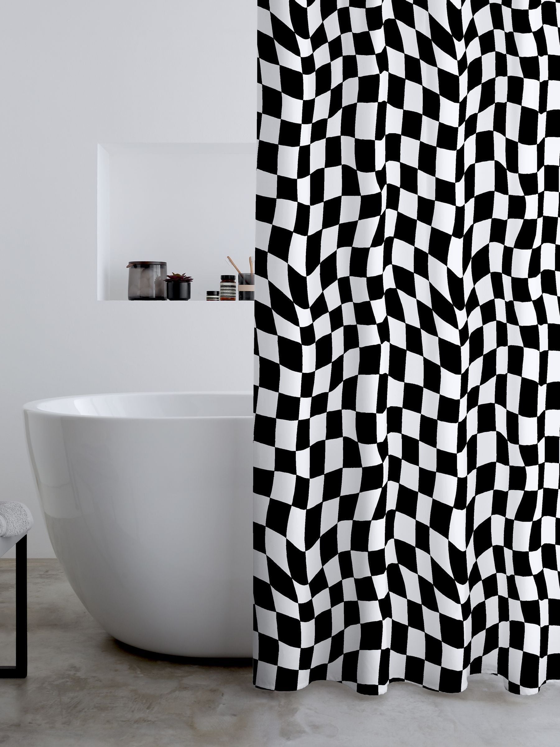 Catherine Lansfield Shower Curtain Black White Checkerboard 180x180 cm - British product