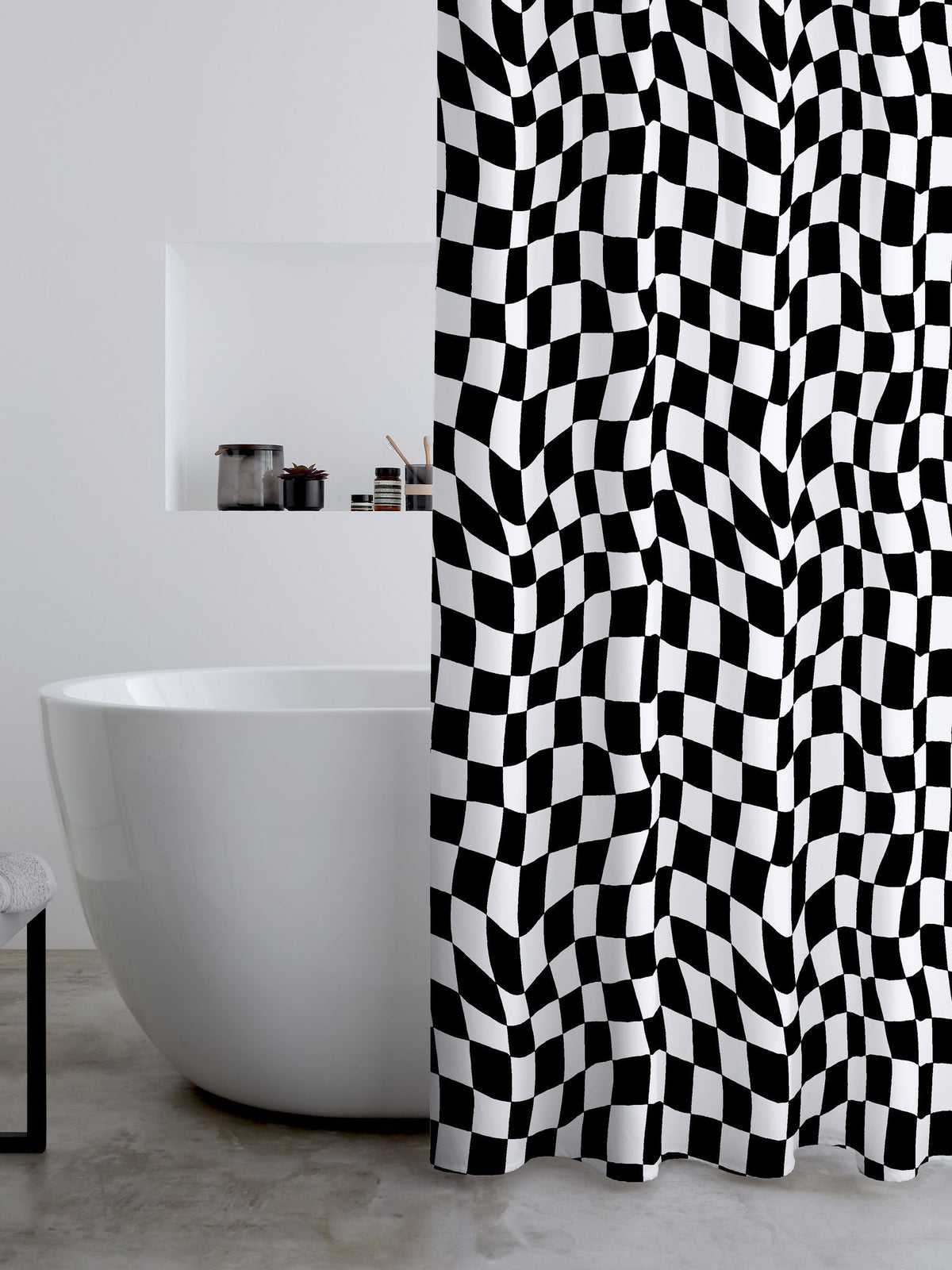 Catherine Lansfield Shower Curtain Black White Checkerboard 180x180 cm - British product