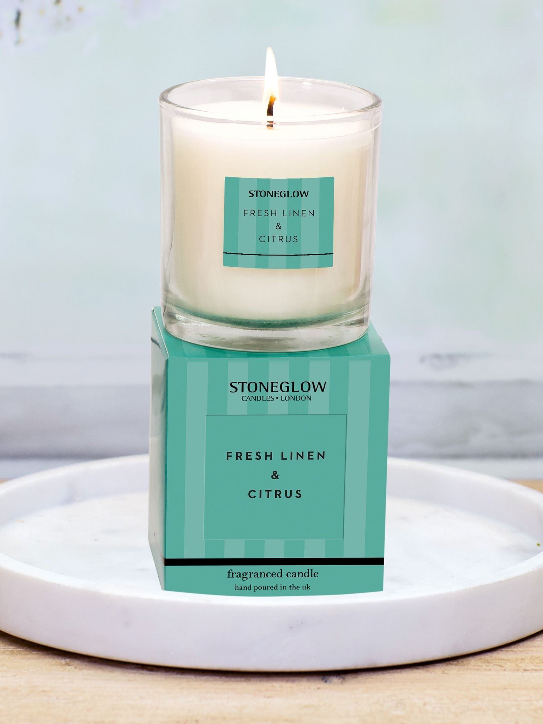 Stoneglow Fresh Linen & Citrus scented candle 200g (British brand)