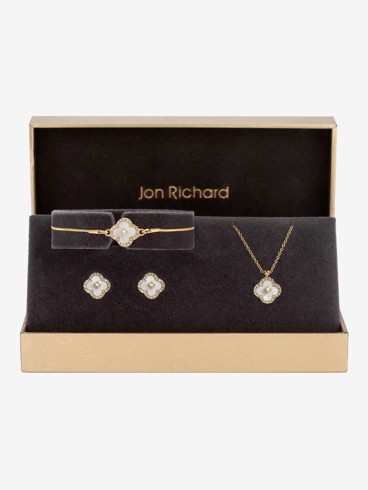 Gold Tone Crystal Clover Trio Necklace Set with 16 Inch Chain
