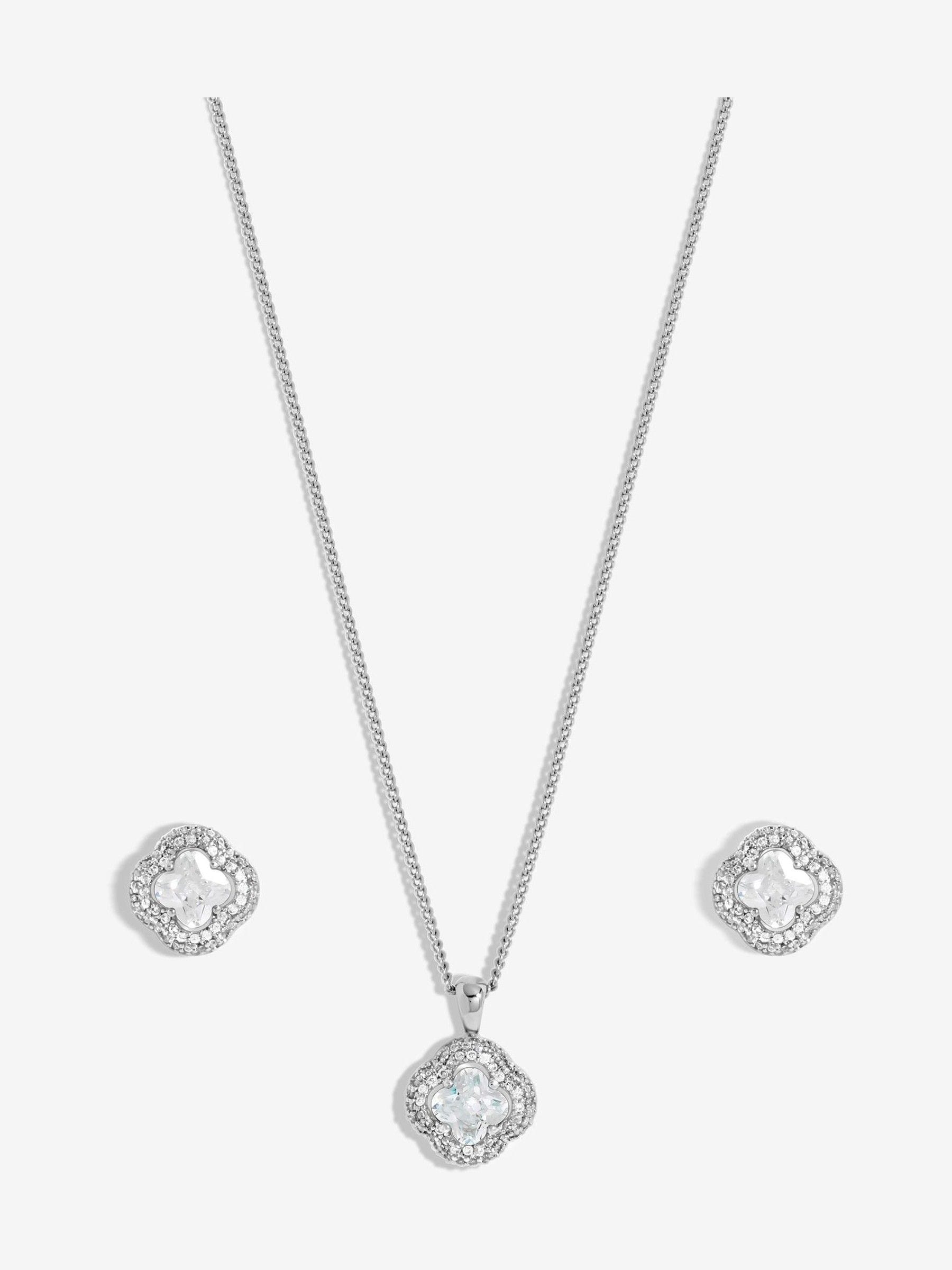 Jon Richard Silver Tone Cubic Zirconia Clover Set