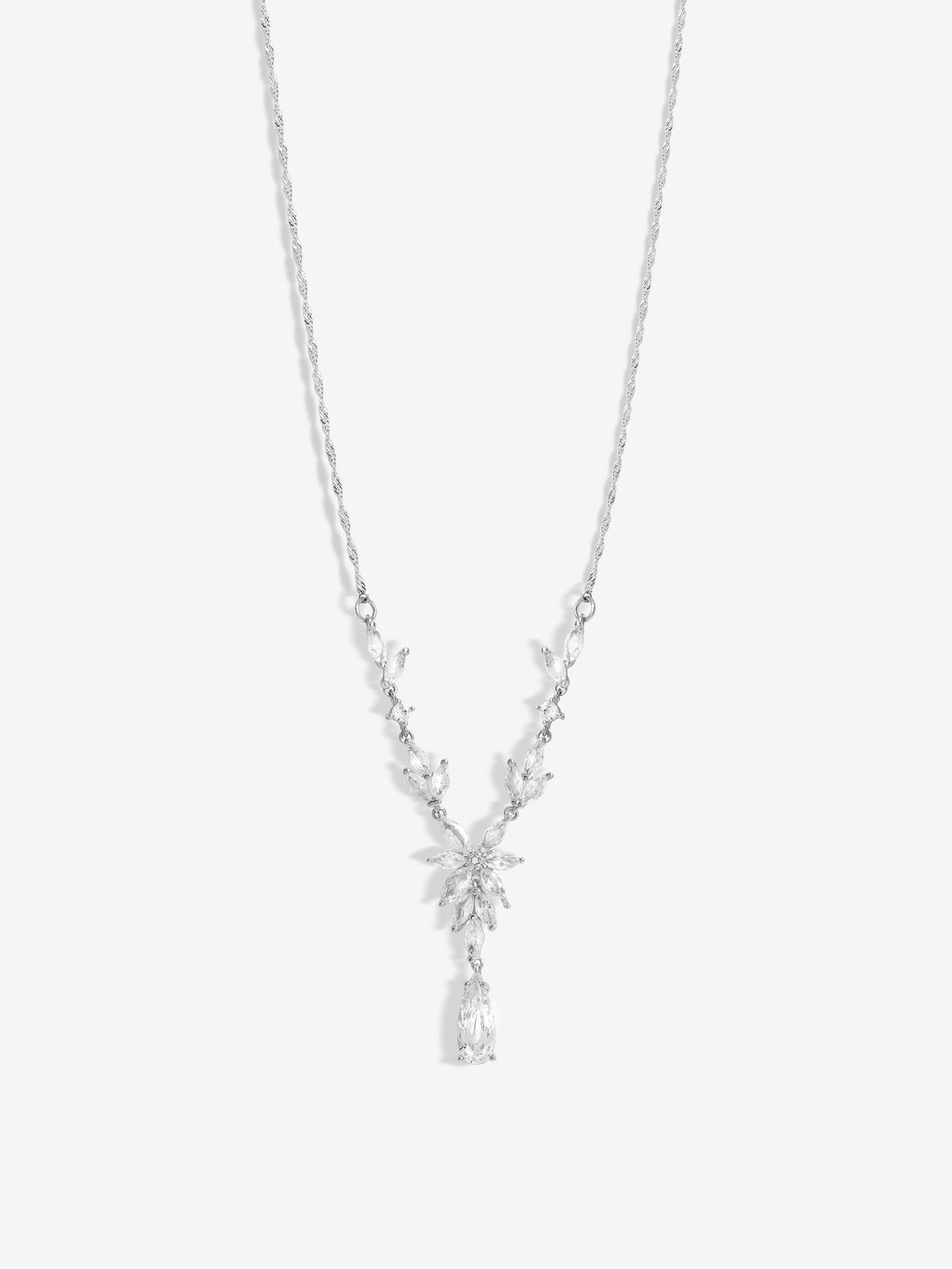 Jon Richard silver tone cubic zirconia floral Y necklace 16-inch, UK version